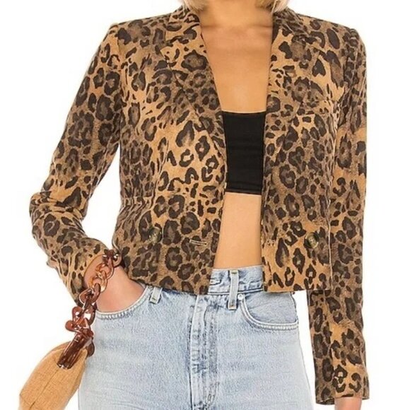 Lovers + Friends Jackets & Blazers - Lovers + Friends Atlanta Leopard Cropped Blazer Jacket Womens Size XS